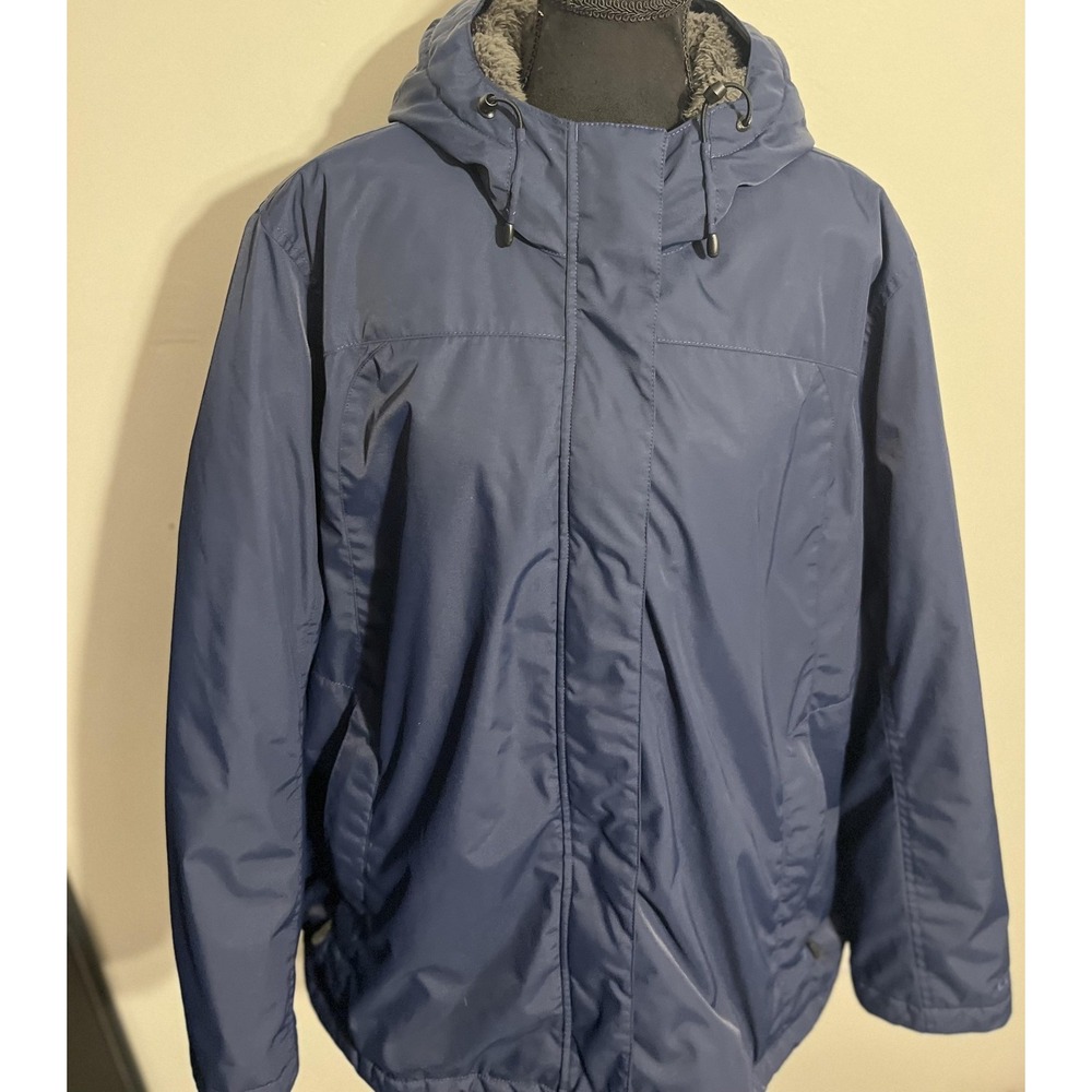 L L Bean Jacket‎ Womens 3X Plus Blue Hooded Nylon Sherpa Lined Winter Coat